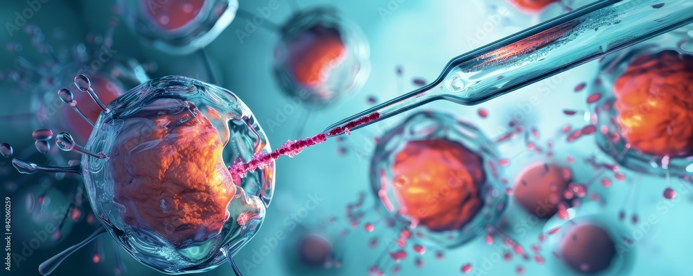 Ultra-detailed 3D visualization of a stem cell being injected with DNA ...