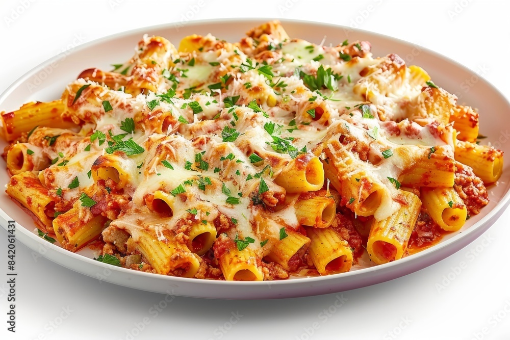 Flavorful Baked Ziti with Melted Mozzarella and Fresh Parsley Garnish Flavorful Baked Ziti with Melted Mozzarella and Fresh Parsley Garnish