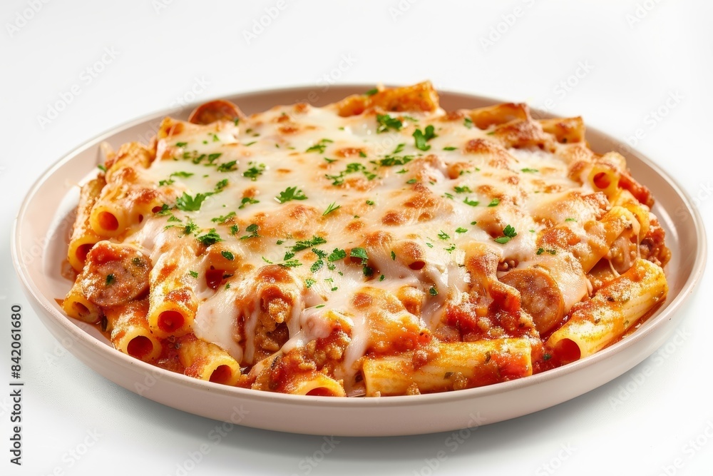 Scrumptious Baked Ziti with Golden-Brown Mozzarella Crust and Fresh Parsley Scrumptious Baked Ziti with Golden-Brown Mozzarella Crust and Fresh Parsley