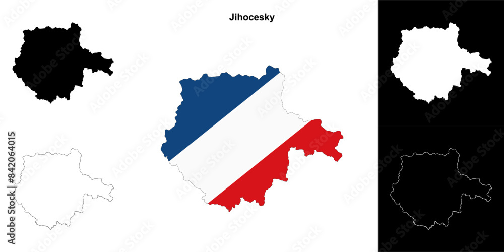 Fototapeta premium Jihocesky region outline map set