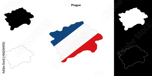 Prague region outline map set