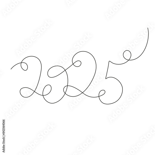 2025 single line. Date, greeting card. Doodle calligraphy. Vectro illustration