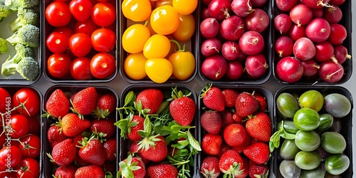 Colorful Organic Produce Display from Above. Concept Farmers Market, Fresh Fruits, Vibrant Vegetables, Table Layout, Top-Down View