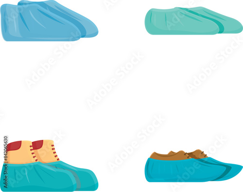 Boot cover icons set cartoon vector. Blue medical shoe cover. Public hygiene