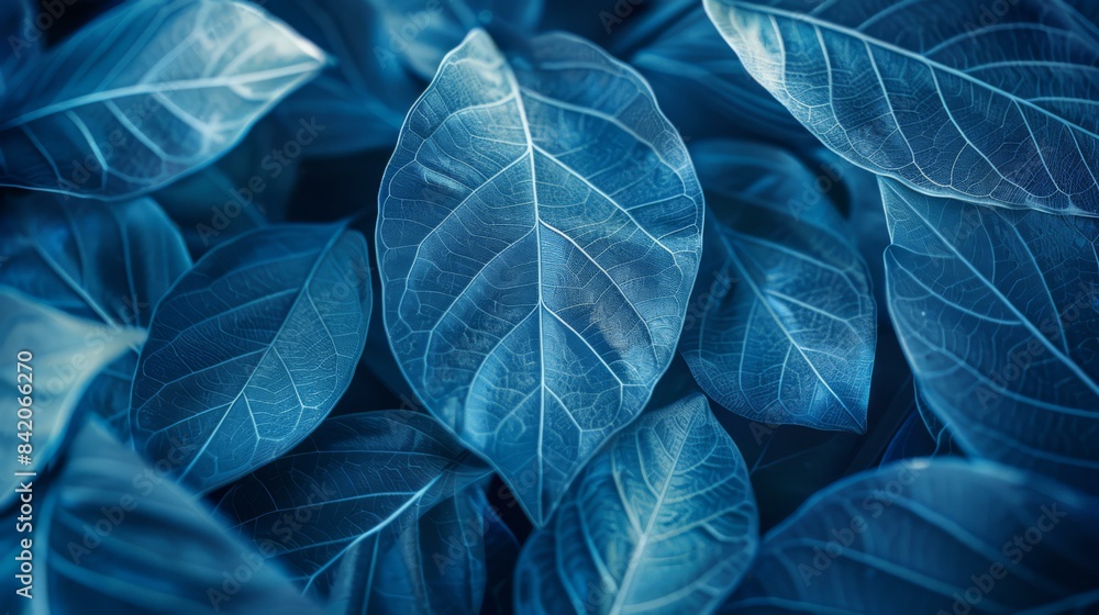 Blue Close-Up of Leaves, Nature Background Blue Close-Up of Leaves, Nature Background