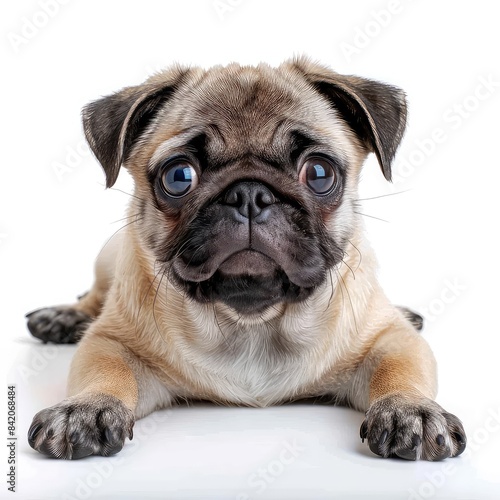 Adorable Pug Puppy Isolated on White Background