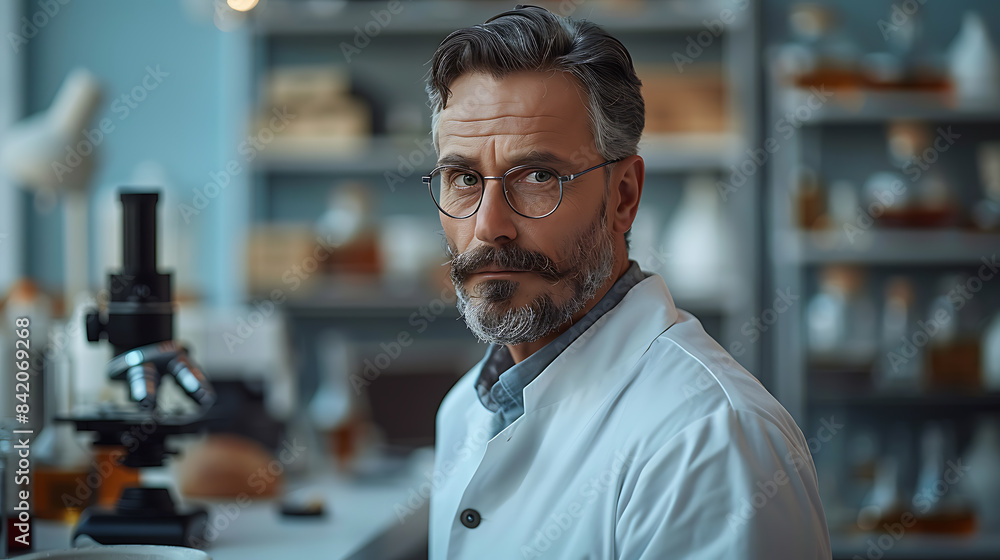 Fototapeta premium Modern Minimalist Scientist in Elegant Lab Setting