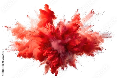 Red paint explosion abstract background. Coloured cloud on white. Colorful dust explode