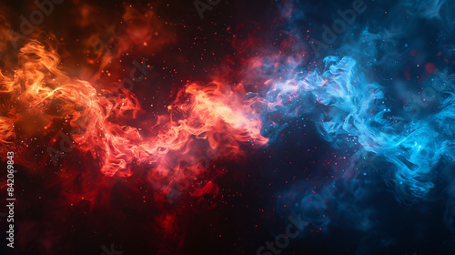 Red and blue fire isolated on black background
