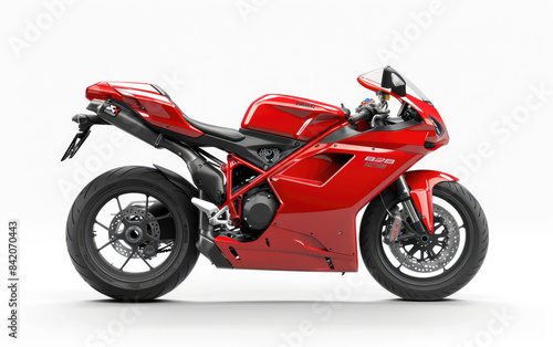 Red sports bike photography on white background. Created with Ai