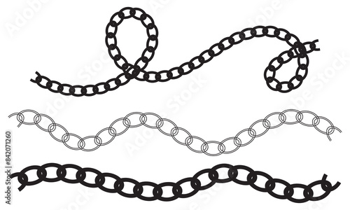 Vector illustration of chain pattern set of braided ropes in white background. Link icon. eps 10