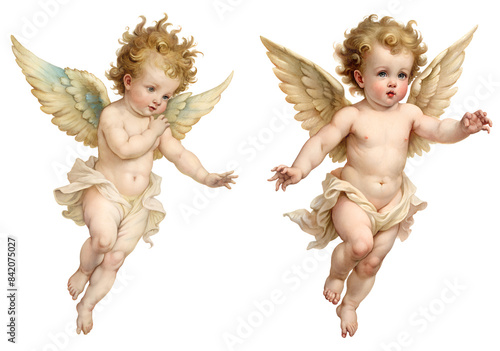 Victorian baby angel, flying on isolated transparent background