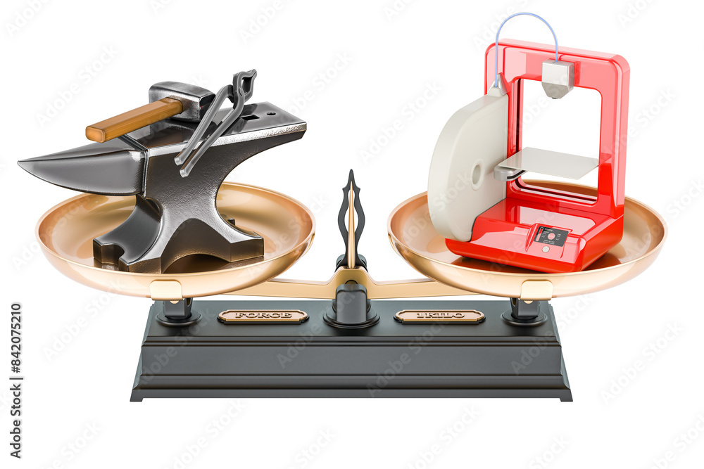 Choice of manual labor or modern technology, concept. 3D rendering isolated on transparent background Choice of manual labor or modern technology, concept. 3D rendering isolated on transparent background