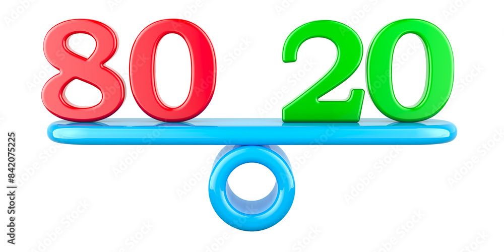 Pareto principle 80 on 20 effort and result. 3D rendering isolated on transparent background Pareto principle 80 on 20 effort and result. 3D rendering isolated on transparent background