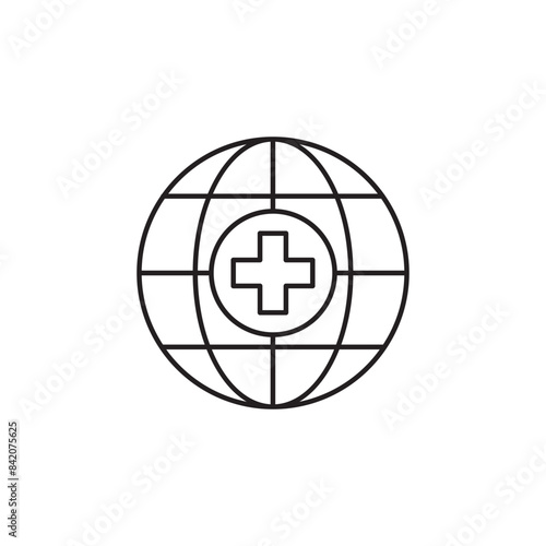 Earth globe with medical cross icon design, isolated on white background, vector illustration