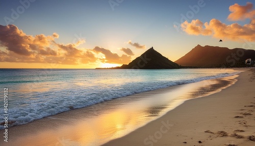 beautiful hawaiian sunrise at lanikai beach photo
