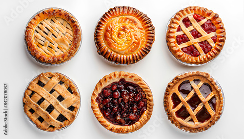 Set of different tasty pies on white background, top view © Oleksiy