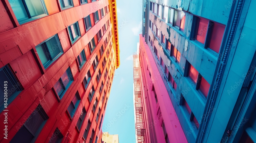 a couple of tall buildings with windows on each side of them in a city