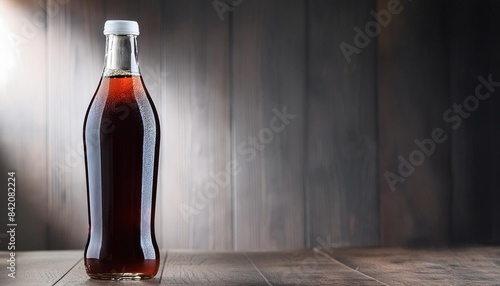 closed glass bottle with soft drink cola or soda photo