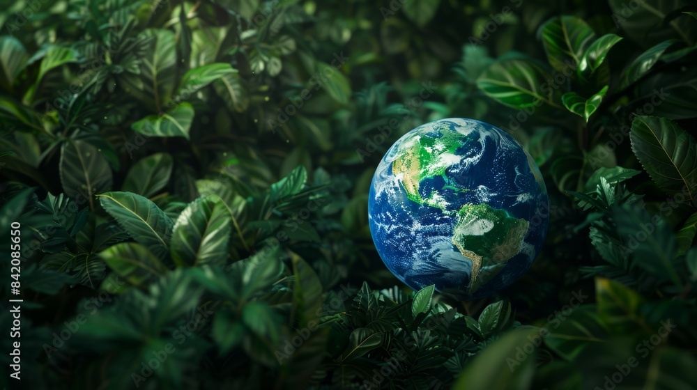 Planet earth surrounded by lush greenery poster with space for text, realistic photo background Planet earth surrounded by lush greenery poster with space for text, realistic photo background