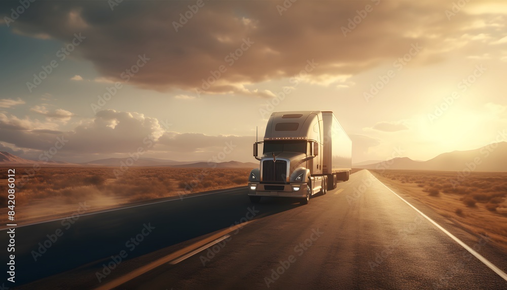 Fototapeta premium semi-truck crossing on empty road