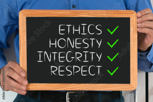 ethics, honesty, integrity, respect, great for topics, like business values, chalkboard