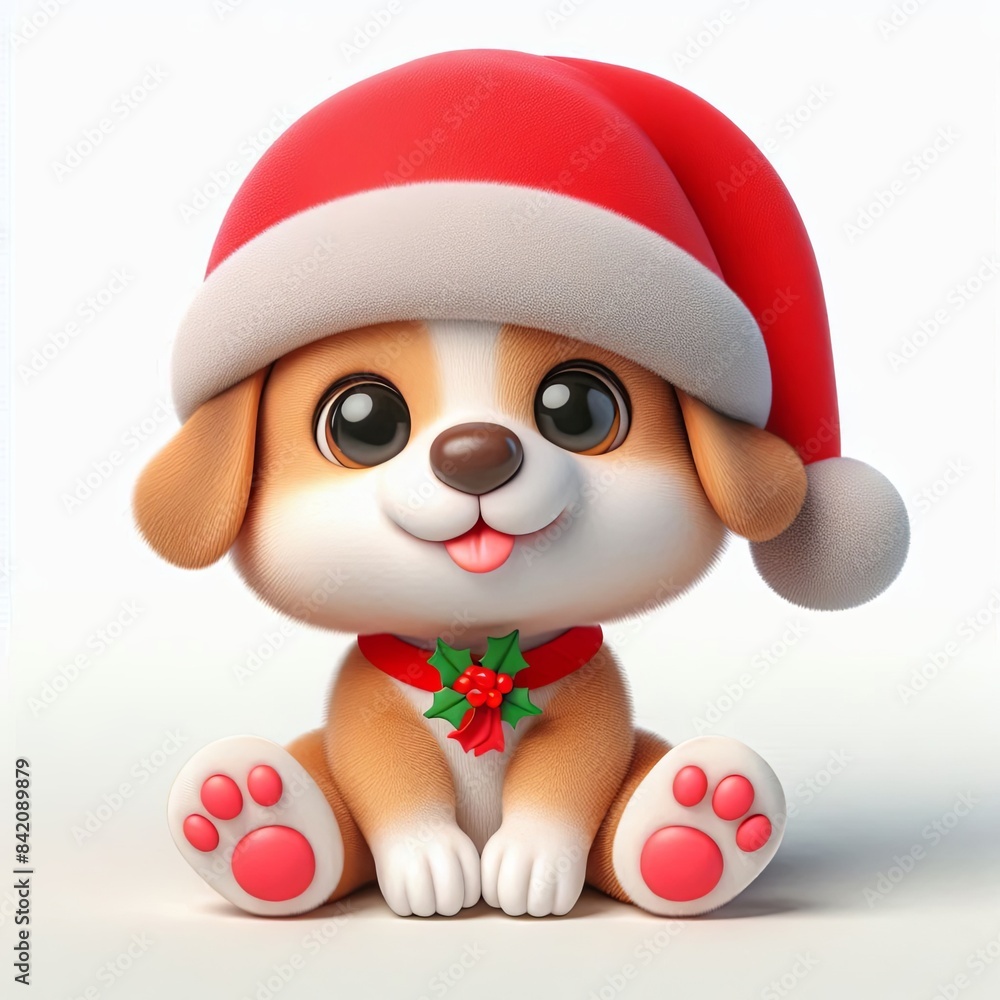 cute baby dog cartoon with santa hat 3d Generative aI cute baby dog cartoon with santa hat 3d Generative aI