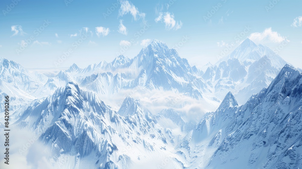 Obraz premium Snow has accumulated on a distant mountain range