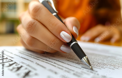Woman hand signing contract