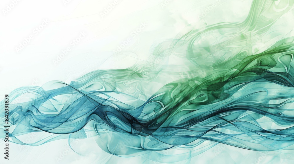 Abstract Green and Blue Smoke Waves, Modern Art & Technology Background Abstract Green and Blue Smoke Waves, Modern Art & Technology Background
