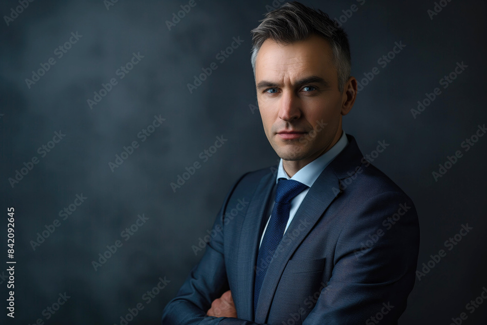Studio portrait of confident businessman in a suit, space for text Studio portrait of confident businessman in a suit, space for text