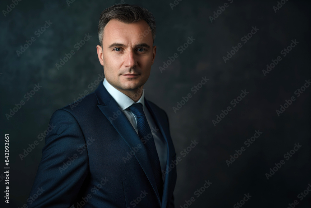 Studio portrait of confident businessman in a suit, copy space Studio portrait of confident businessman in a suit, copy space