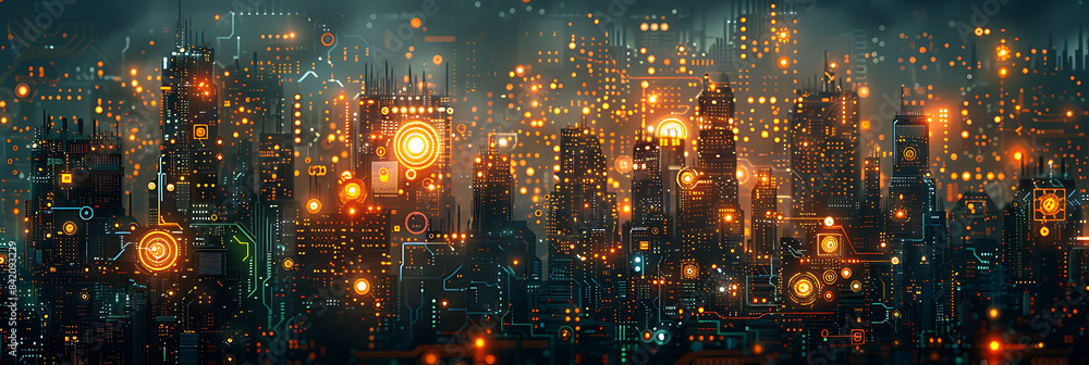 Vibrant Urban Tech Illustration - Modern Circuit Board Design Vibrant Urban Tech Illustration - Modern Circuit Board Design