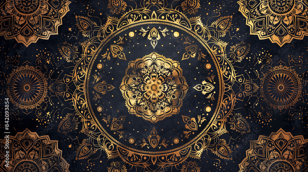 Luxurious Gold Mandala Designs on Dark Navy Background