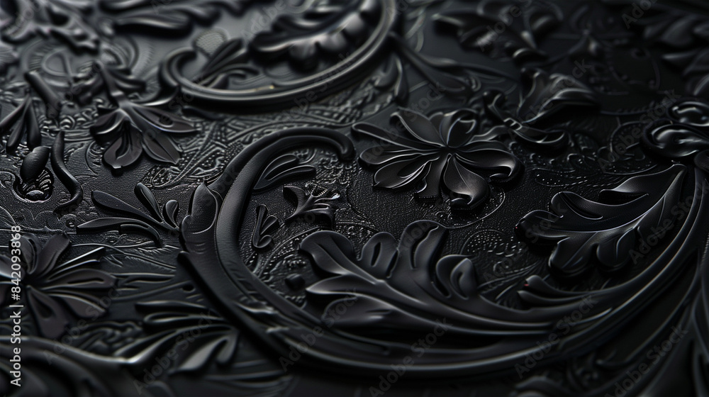 Intricate Black-on-Black Pattern with Detailed Designs Intricate Black-on-Black Pattern with Detailed Designs