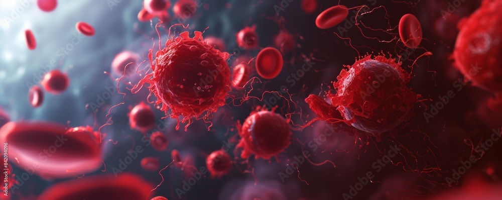 Close-up of red blood cells and platelets, microscopic view. Medical and health concept Close-up of red blood cells and platelets, microscopic view. Medical and health concept