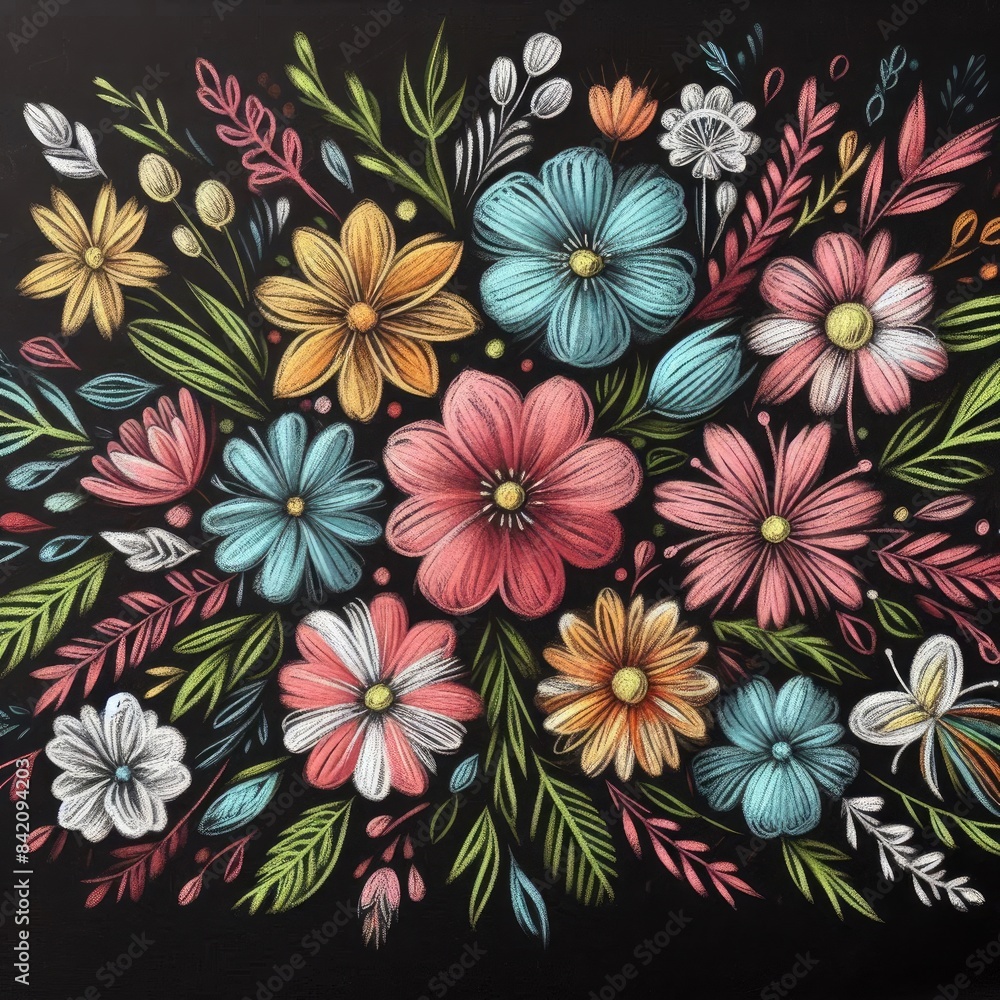 Wrapped in Colorful Creativity: Chalk Drawings of Various Blooms
