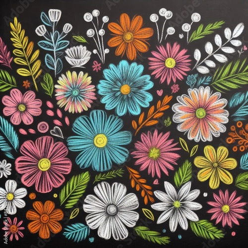 Wrapped in Colorful Creativity  Chalk Drawings of Various Blooms