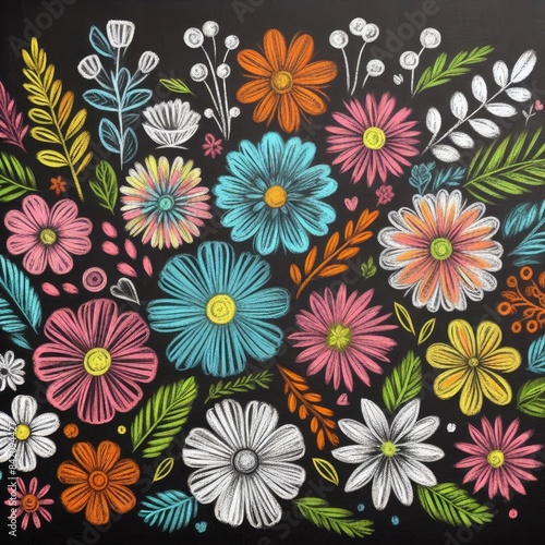 Wallpaper Mural Wrapped in Colorful Creativity: Chalk Drawings of Various Blooms Torontodigital.ca