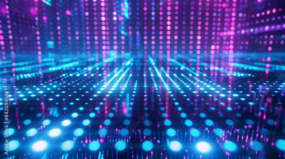 High-Tech Digital Grid with Blue and Purple Lights High-Tech Digital Grid with Blue and Purple Lights