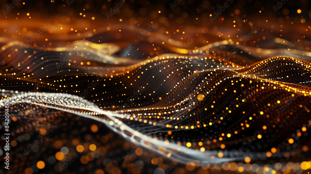 Digital Landscape with Waves of Glowing Dots Digital Landscape with Waves of Glowing Dots