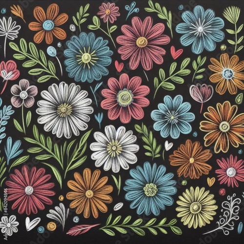 Wallpaper Mural Wrapped in Colorful Creativity: Chalk Drawings of Various Blooms Torontodigital.ca