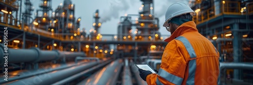 Gas plant oversight: Technician utilizing tablet for monitoring photo