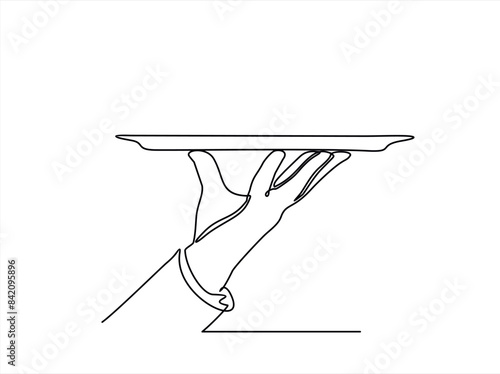 Hand drawn doodle serving food icon illustration in continuous line art style vector.Illustration with quote template. One line vector illustration. Order a banner for one line drawing.