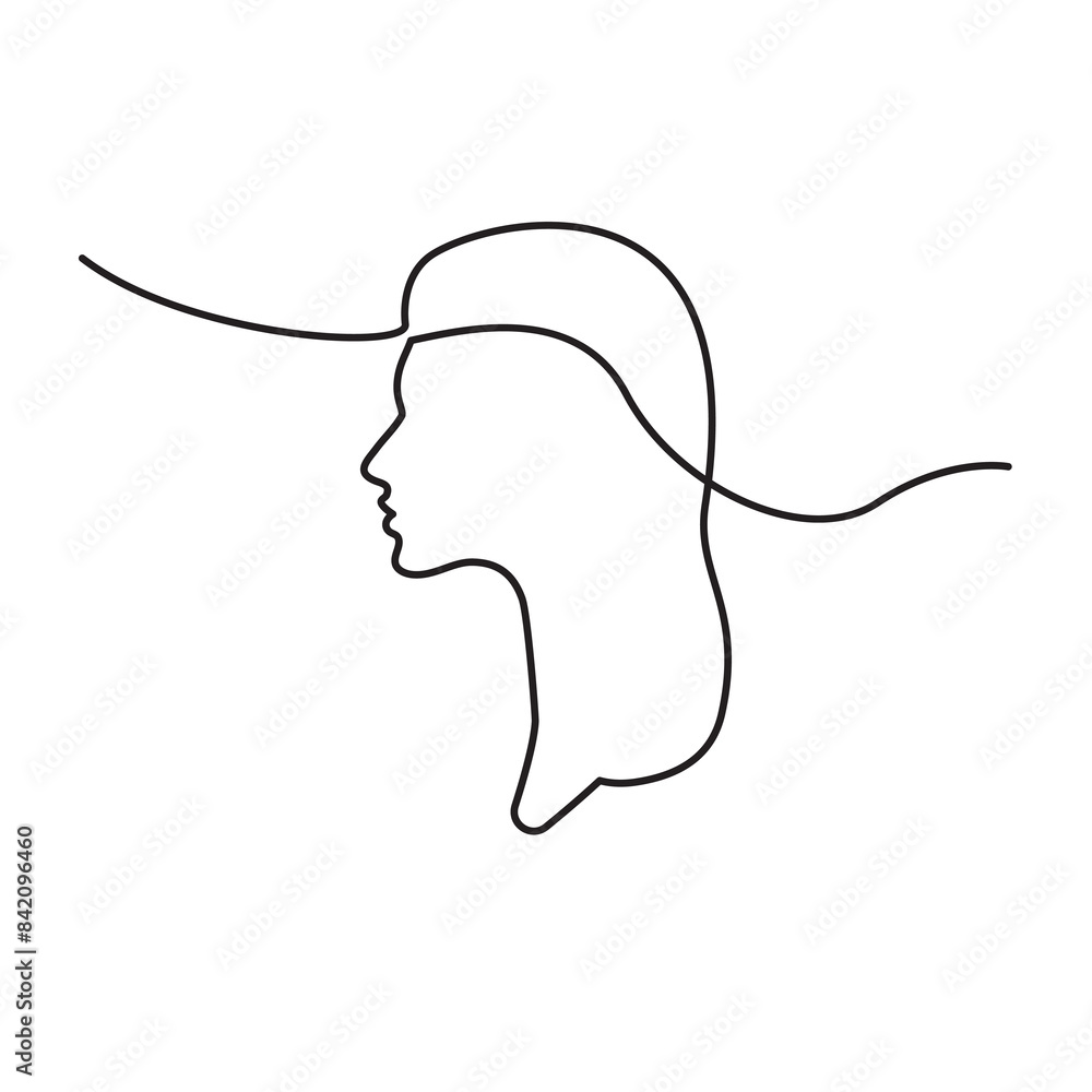 Continuous Line Women's Profile Icon, Monoline Girl Head Silhouette Symbol, One Line Cameo Silhouette, Lady Sign, Female Endless Shape Illustration Continuous Line Women's Profile Icon, Monoline Girl Head Silhouette Symbol, One Line Cameo Silhouette, Lady Sign, Female Endless Shape Illustration
