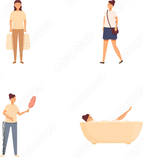 Vector images depicting individuals in various everyday activities