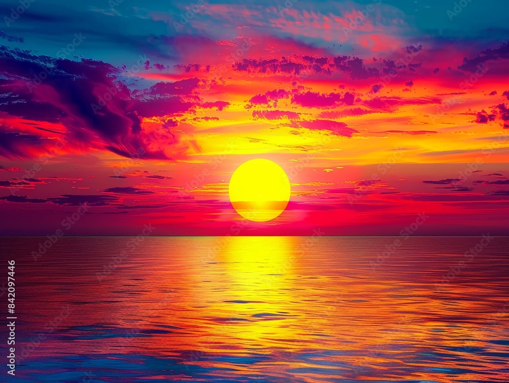 Sunset sky, bright shades of orange, red, yellow, and purple It gradually turns dark blue when it meets the horizon. Sunset sky, bright shades of orange, red, yellow, and purple It gradually turns dark blue when it meets the horizon.