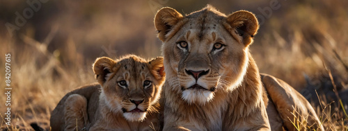 Zoomed-in image of a lion pride with playful cubs.