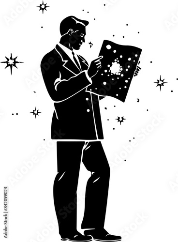 Silhouette of Man Examining Star Map - Exploration and Curiosity