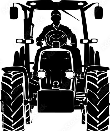 Silhouette of a Farmer on a Tractor: Agriculture and Hard Work